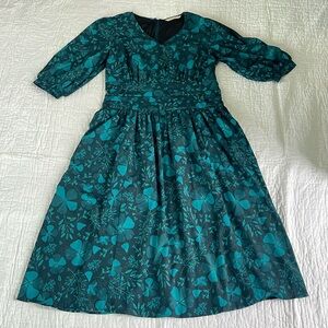 Wayward Fancies - eShakti midi teal & blue/black floral dress - v neck- size 20W